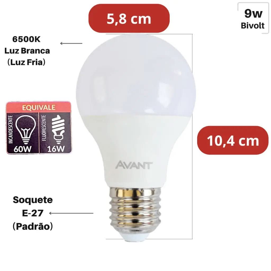 Kit 5 Lâmpadas LED Bulbo Branco Frio Avant - Iluminação Eficiente e Durável - Minha loja