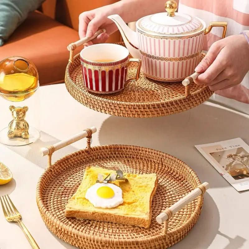 Rattan-Tablett Cantinho do Café Redonda | Morada Serena - Morada Serena