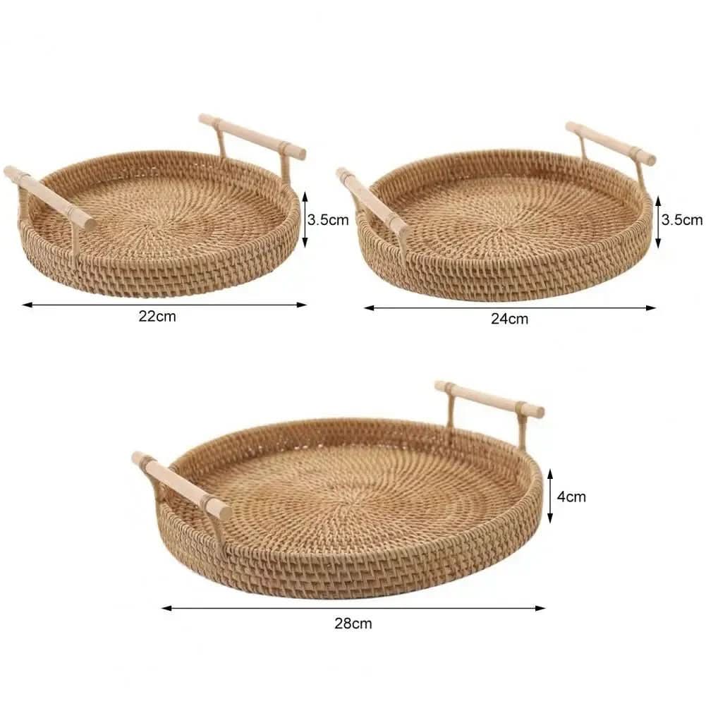 Rattan-Tablett Cantinho do Café Redonda | Morada Serena - Morada Serena