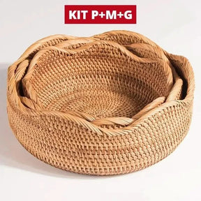Bandeja Em Vime Redonda Decorativa Rattan | Morada Serena - Morada Serena