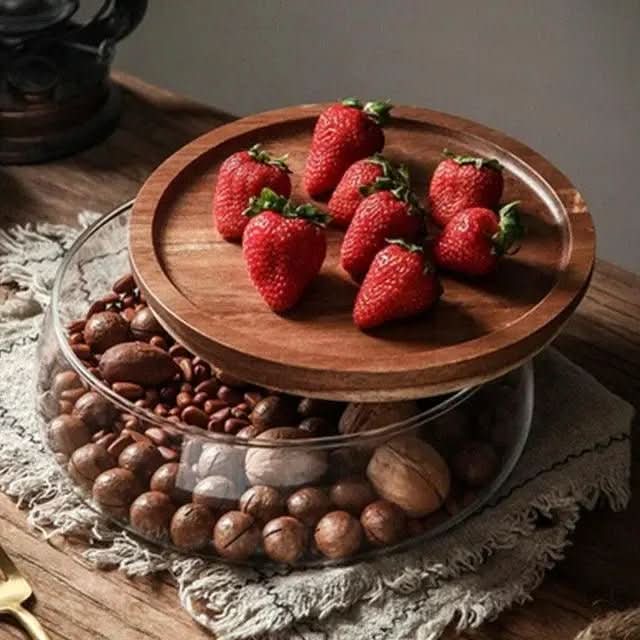 Fruteira De Mesa Com Tampa De Madeira Multifuncional: Elegância e Funcionalidade para Sua Mesa - Morada Serena