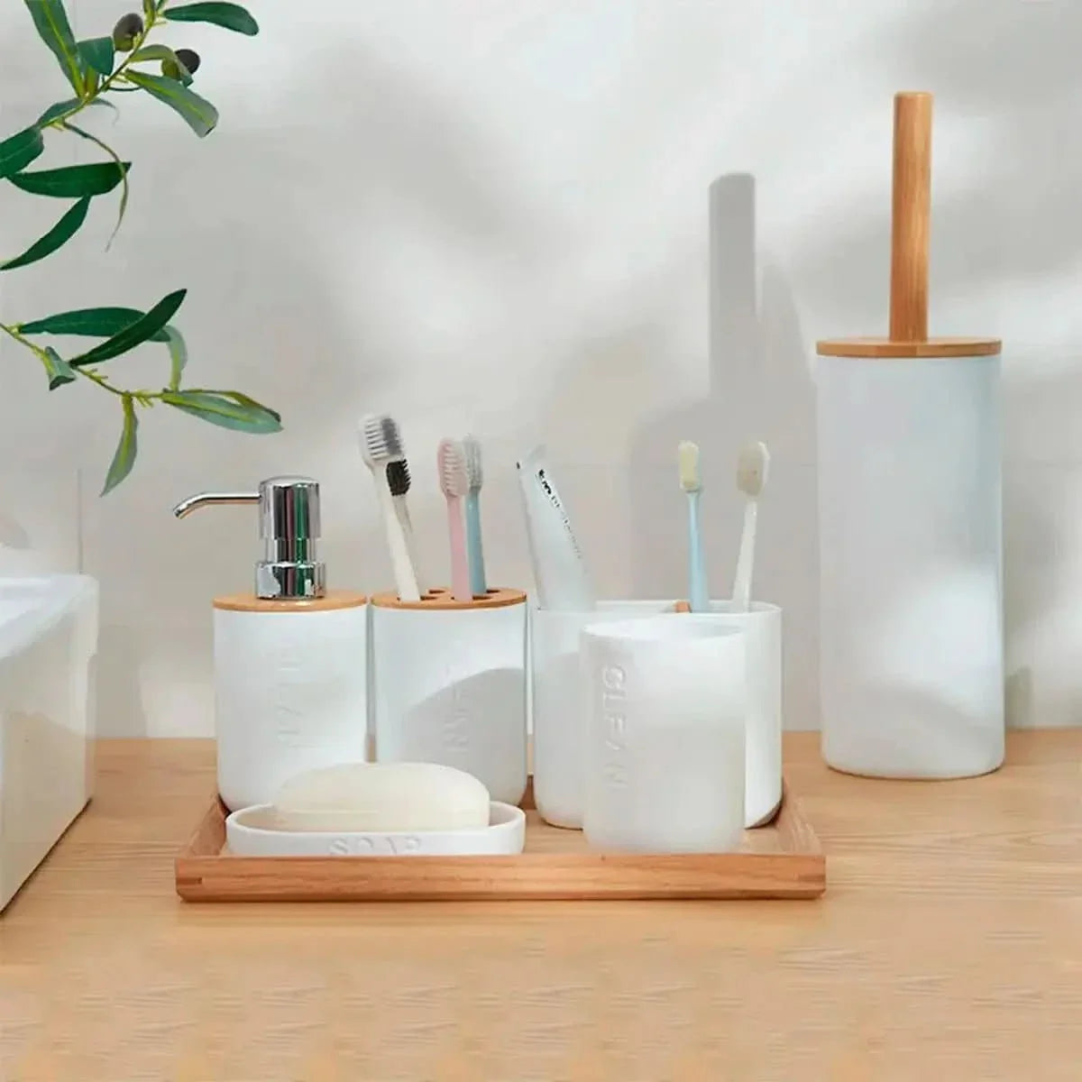 Premium Bambu Komplett-Toilettenset – Organisieren Sie Ihre Toilette mit Stil und Nachhaltigkeit – Morada Serena