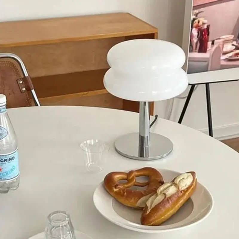 Luminária Cogumelo Vidro e Inox - Mesa Moderna e Elegante para Seu Ambiente - Morada Serena