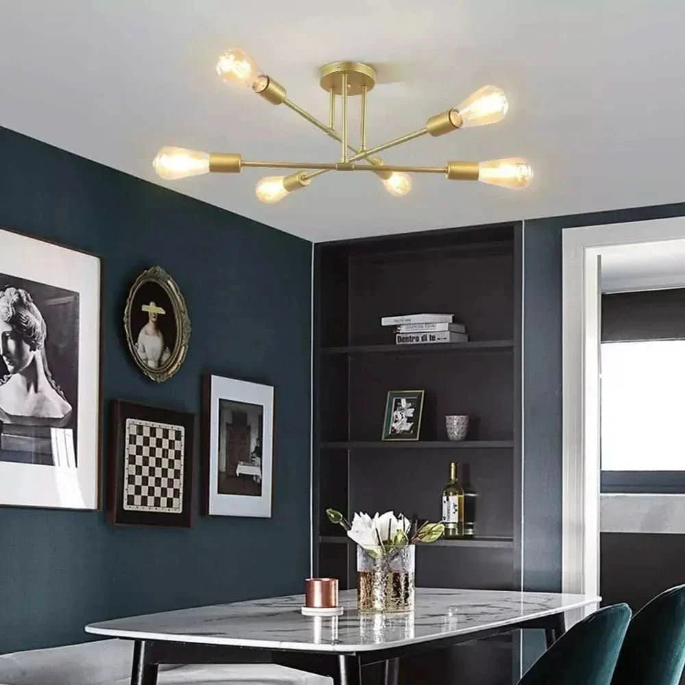 Lustre Para Sala Moderno Dourado 6 Lâmpadas | Morada Serena - Morada Serena