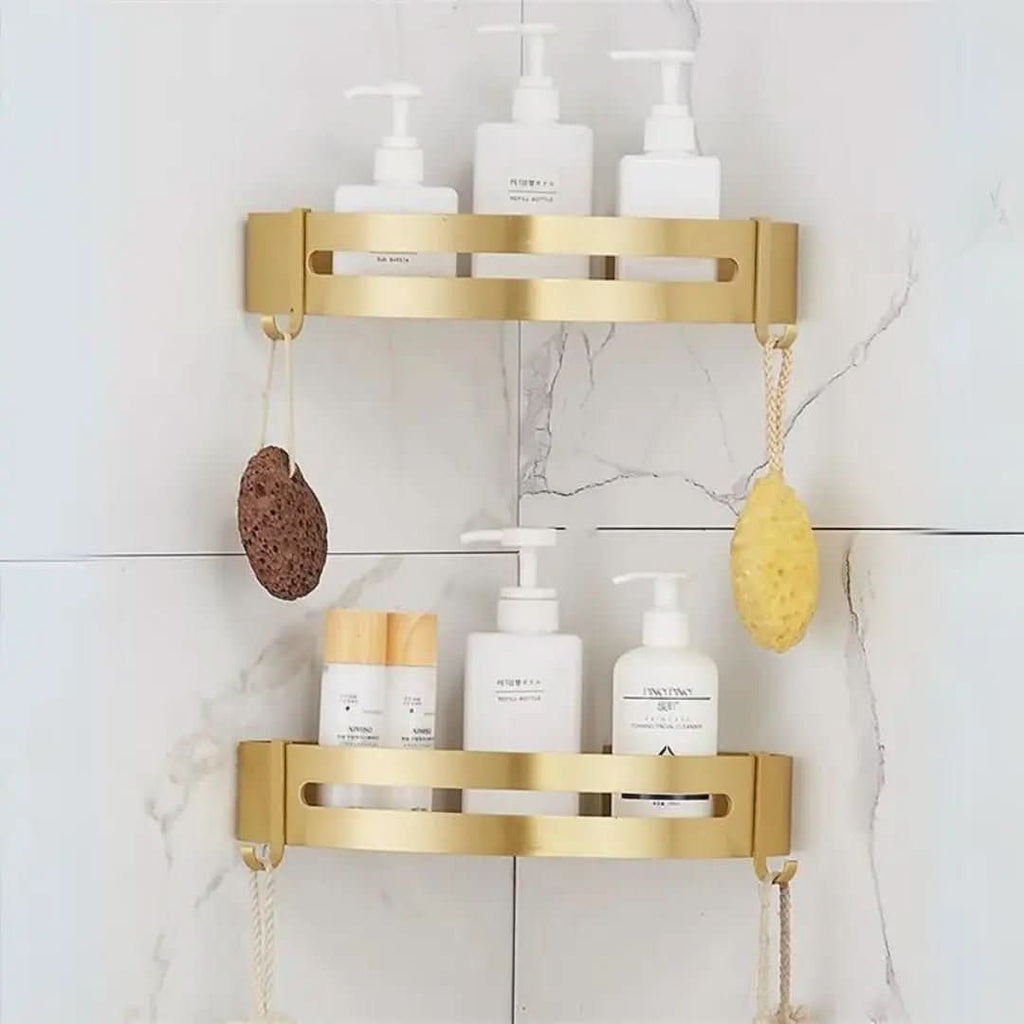 Goldenes Badezimmer-Eckregal – Organisation und Eleganz – Morada Serena
