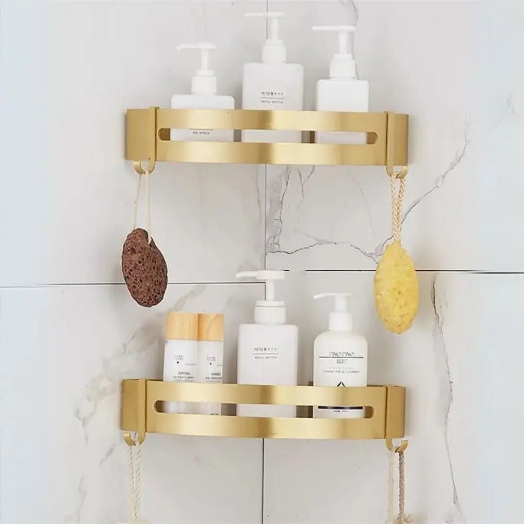 Goldenes Badezimmer-Eckregal – Organisation und Eleganz – Morada Serena