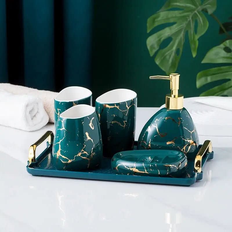 Acessórios Marmorizados Nórdicos para Banheiro - 03 Cores Elegantes para Sua Decoração - Minha loja