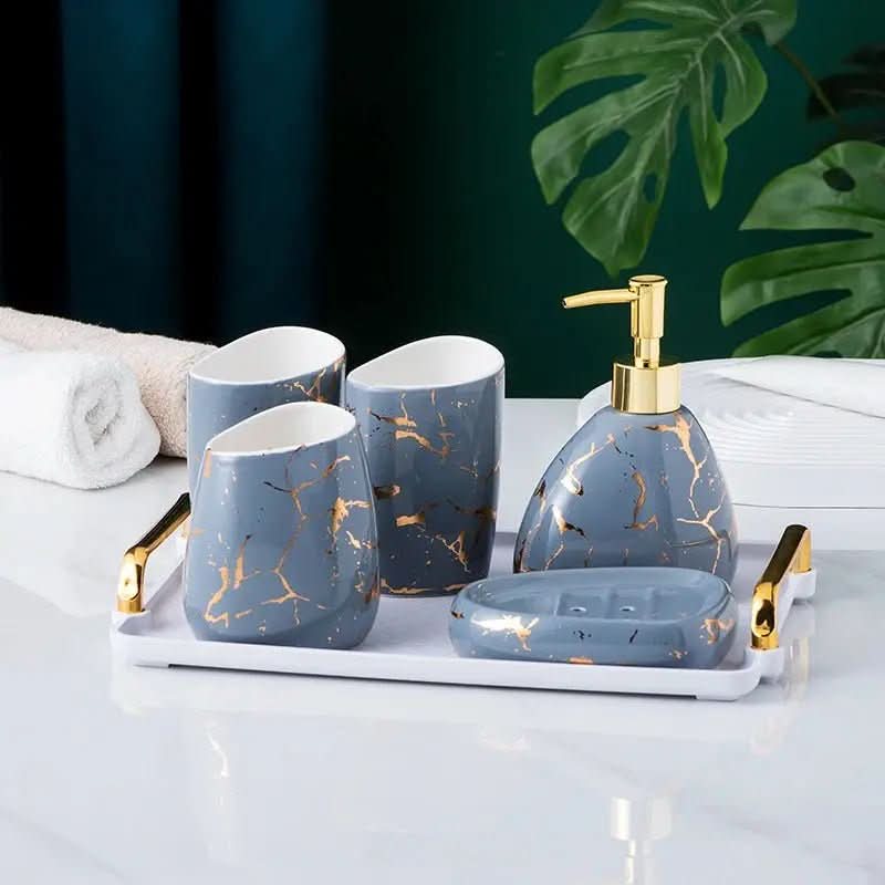 Acessórios Marmorizados Nórdicos para Banheiro - 03 Cores Elegantes para Sua Decoração - Minha loja