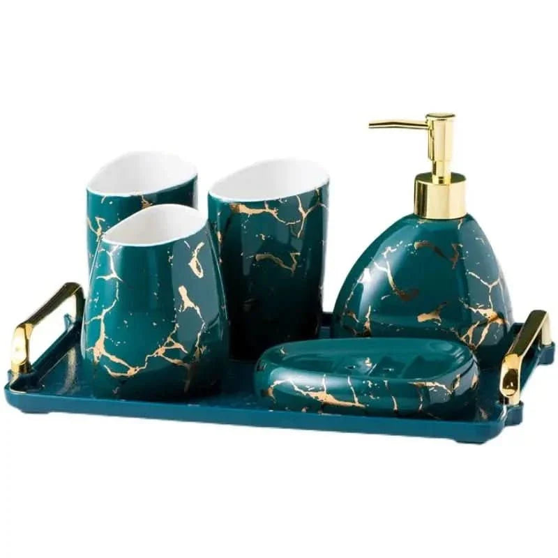 Acessórios Marmorizados Nórdicos para Banheiro - 03 Cores Elegantes para Sua Decoração - Minha loja