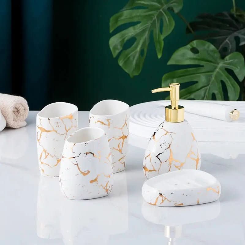 Acessórios Marmorizados Nórdicos para Banheiro - 03 Cores Elegantes para Sua Decoração - Minha loja