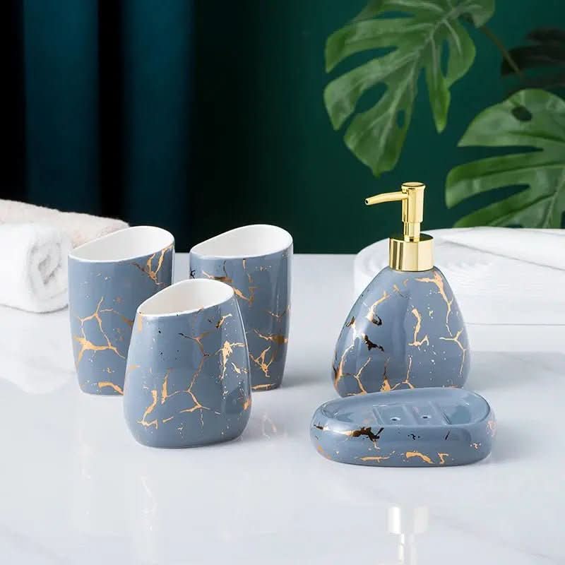 Acessórios Marmorizados Nórdicos para Banheiro - 03 Cores Elegantes para Sua Decoração - Minha loja