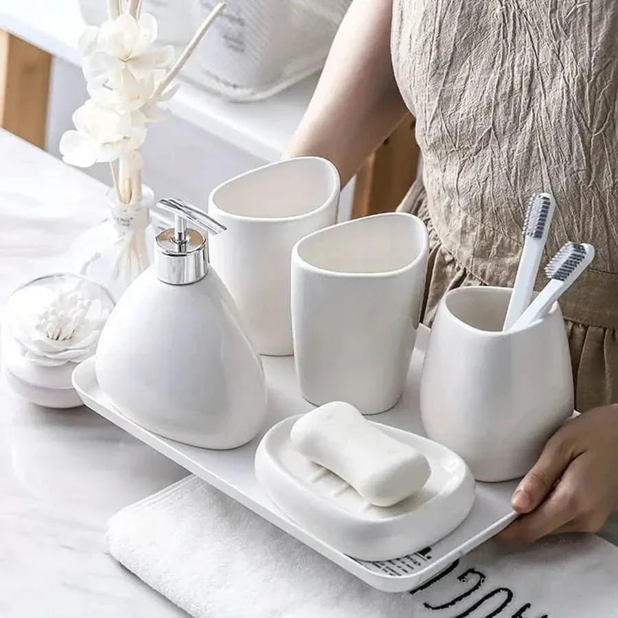 Kit de Acessórios Banheiro Sofisticado 5 Peças - Elegância e Funcionalidade para Seu Banheiro - Minha loja