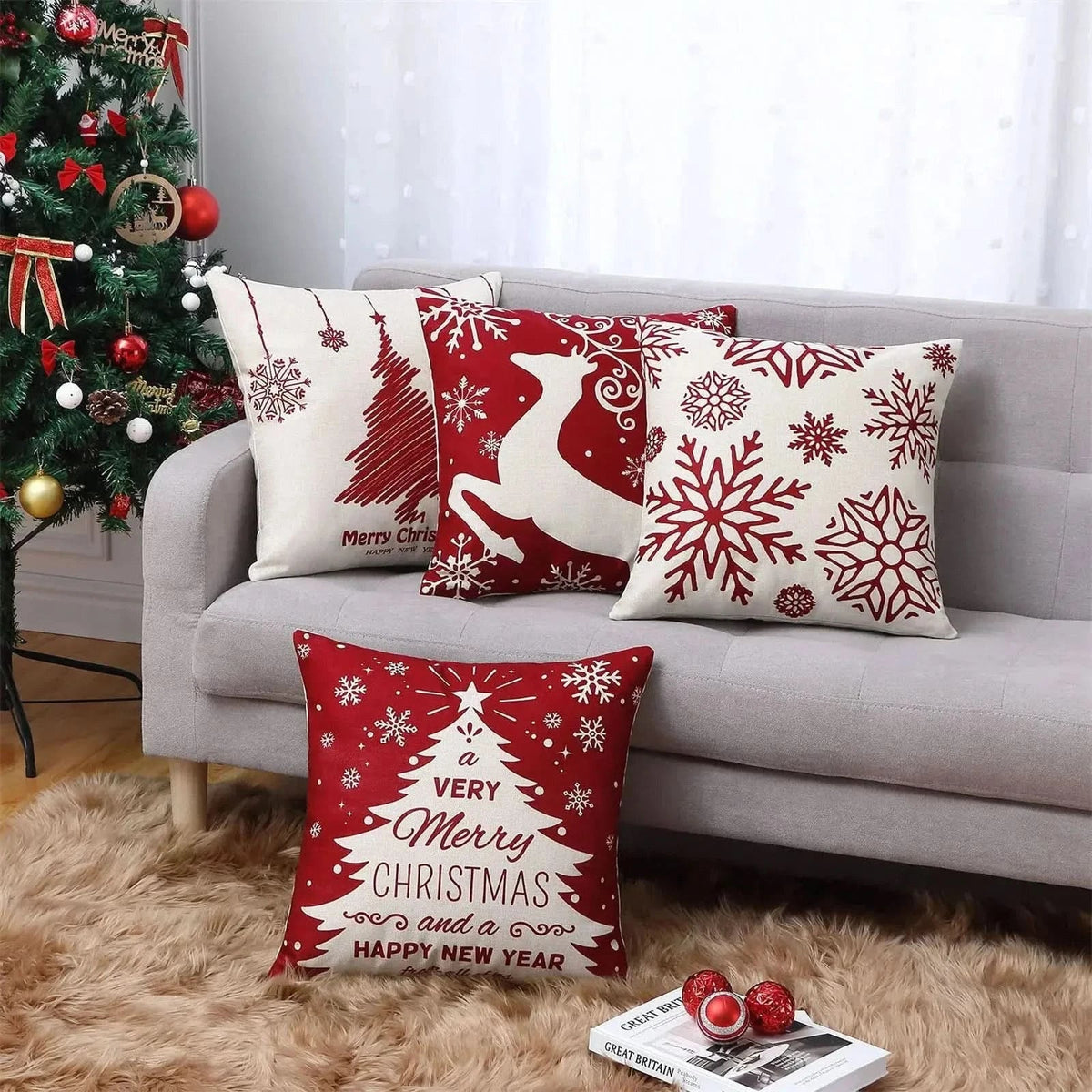 Decoração Natalina - Capas de Almofada Kit 4 Peças para Enfeitar Seu Lar - Minha loja