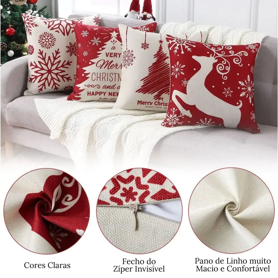 Decoração Natalina - Capas de Almofada Kit 4 Peças para Enfeitar Seu Lar - Minha loja