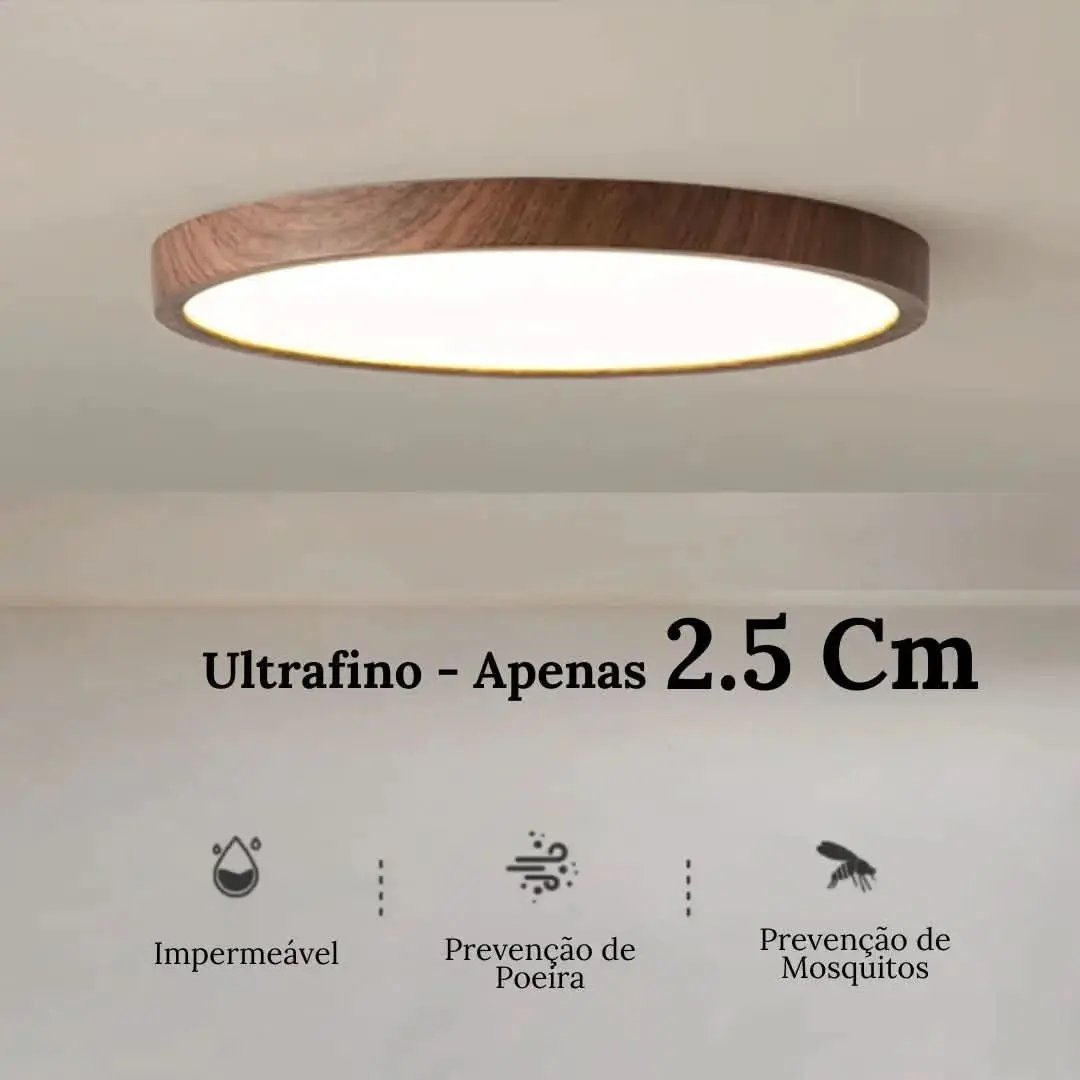 Plafon Led Sobrepor Redondo Wooden - Minha loja