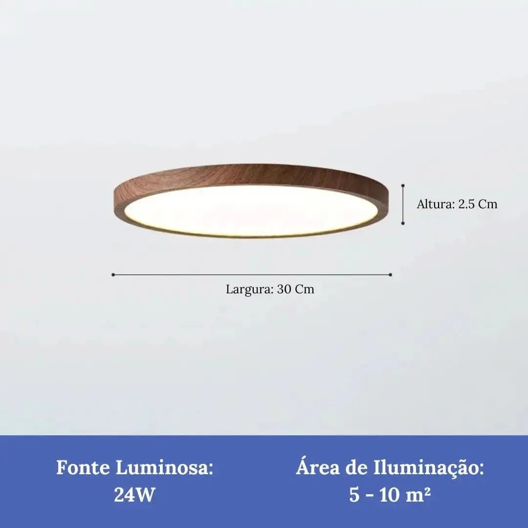 Plafon Led Sobrepor Redondo Wooden - Minha loja