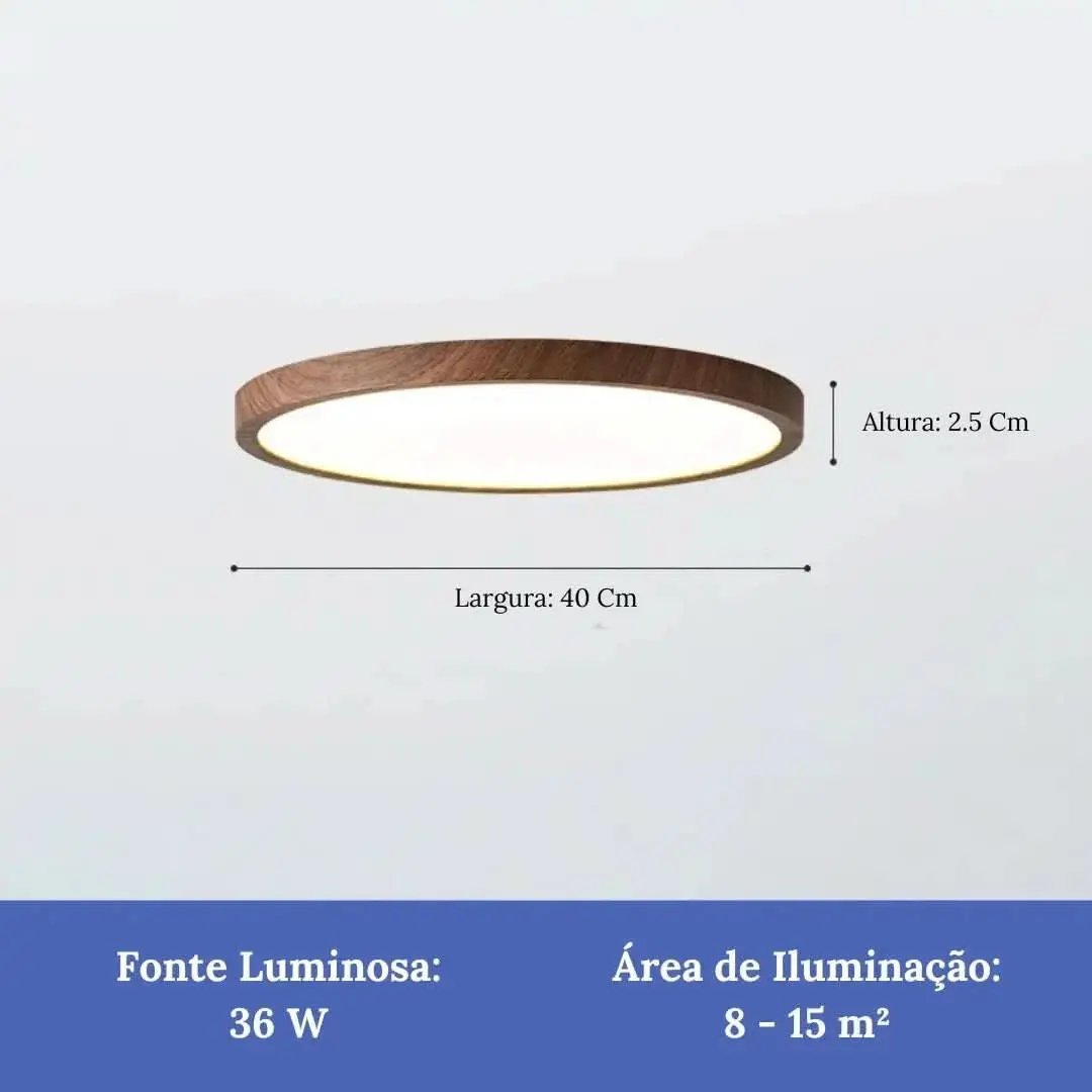 Plafon Led Sobrepor Redondo Wooden - Minha loja