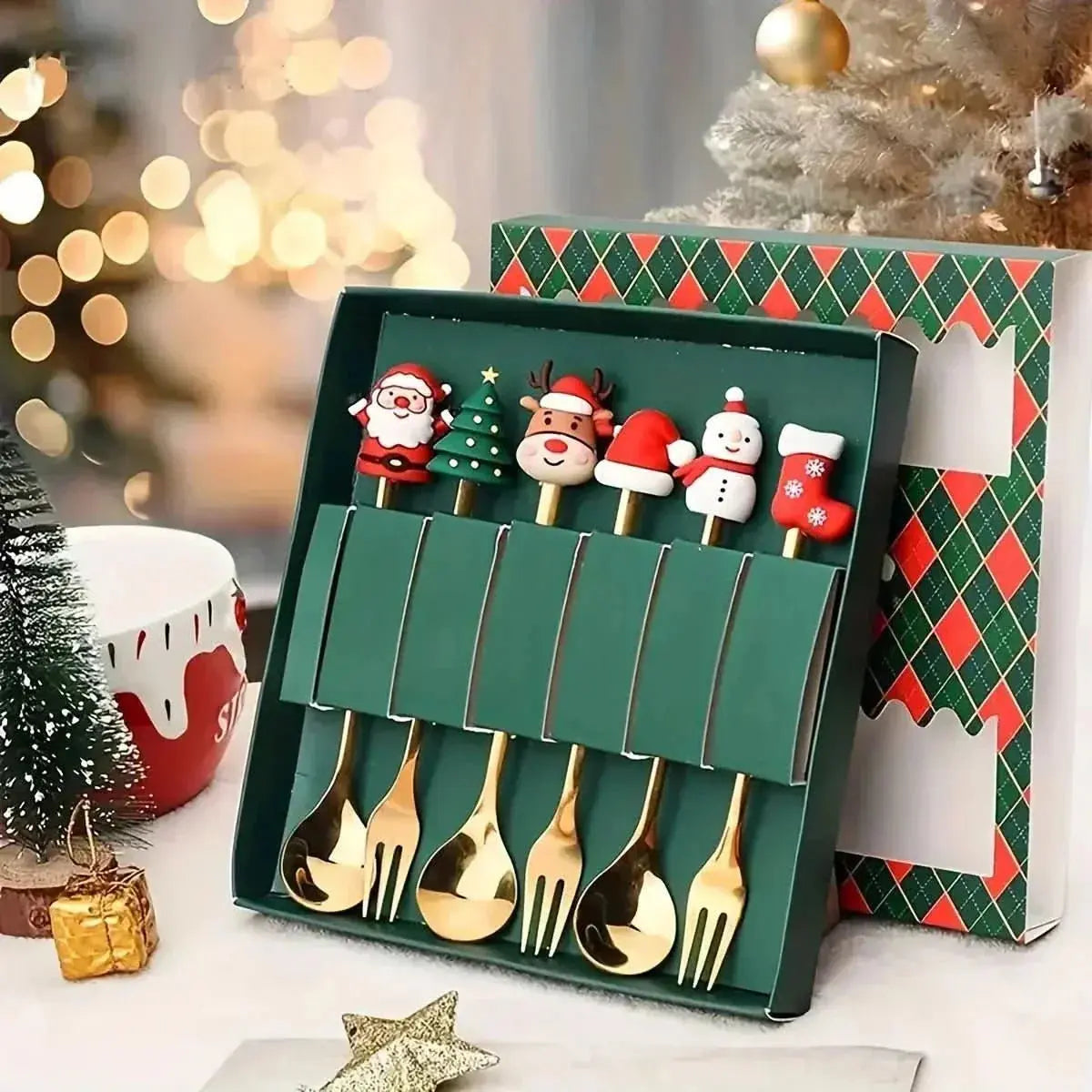 Goldenes Weihnachtsbesteckset aus Edelstahl – Mein Shop