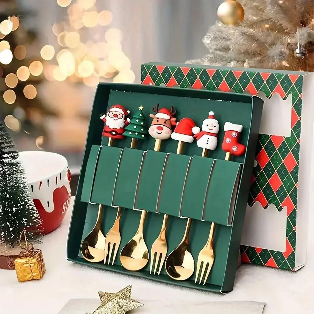 Jogo De Talheres Dourado Aço Inoxidável Especial Natal - Minha loja