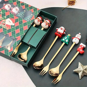 Jogo De Talheres Dourado Aço Inoxidável Especial Natal - Minha loja