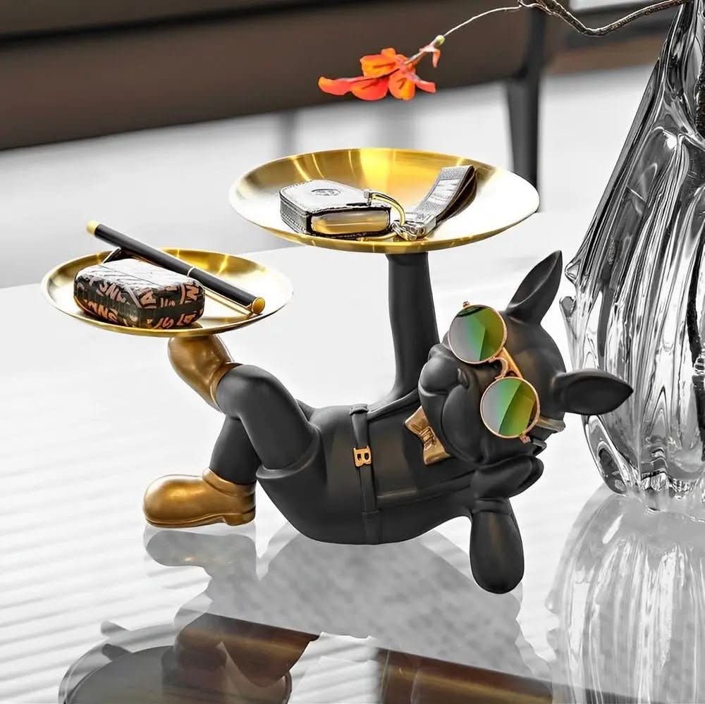 BullDog Mordomo Decorativo com Bandeja Dupla – Estilo e Praticidade - Minha loja