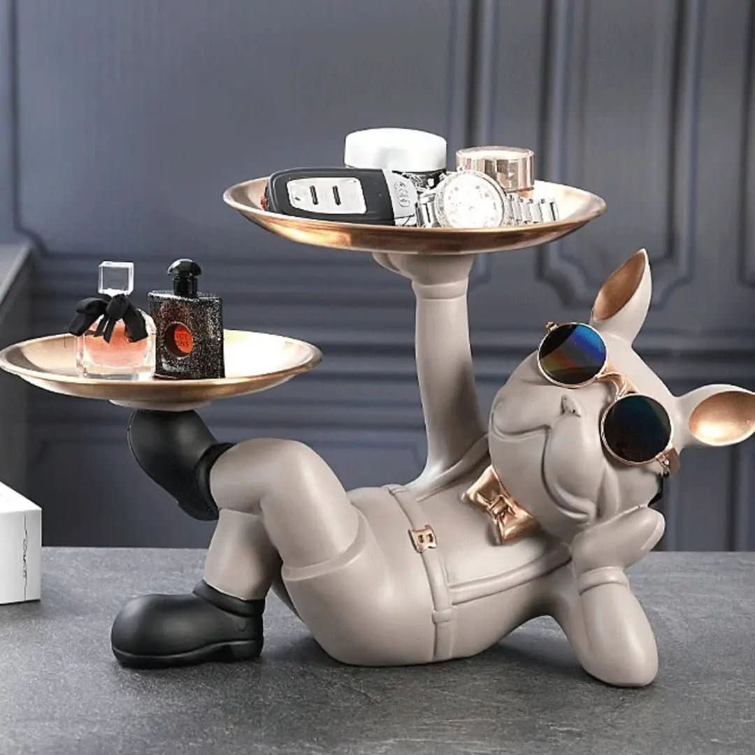 BullDog Mordomo Decorativo com Bandeja Dupla – Estilo e Praticidade - Minha loja