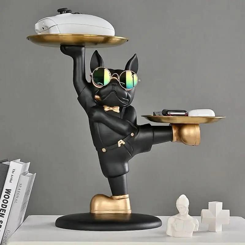 Französische Bulldogge KungFu Butler-Skulptur mit doppeltem Tablett – Stil und Funktionalität – Mein Shop