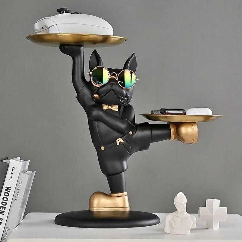 Escultura Bulldog Francês Mordomo KungFu com Bandeja Dupla - Estilo e Praticidade - Minha loja