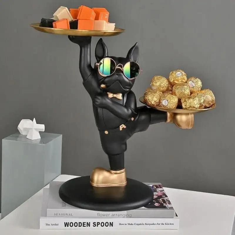 Französische Bulldogge KungFu Butler-Skulptur mit doppeltem Tablett – Stil und Funktionalität – Mein Shop