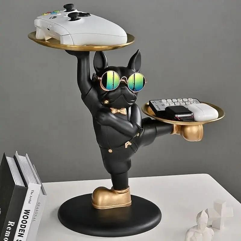 Französische Bulldogge KungFu Butler-Skulptur mit doppeltem Tablett – Stil und Funktionalität – Mein Shop
