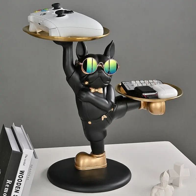 Escultura Bulldog Francês Mordomo KungFu com Bandeja Dupla - Estilo e Praticidade - Minha loja