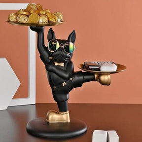 Escultura Bulldog Francês Mordomo KungFu com Bandeja Dupla - Estilo e Praticidade - Minha loja