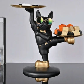 Escultura Bulldog Francês Mordomo KungFu com Bandeja Dupla - Estilo e Praticidade - Minha loja