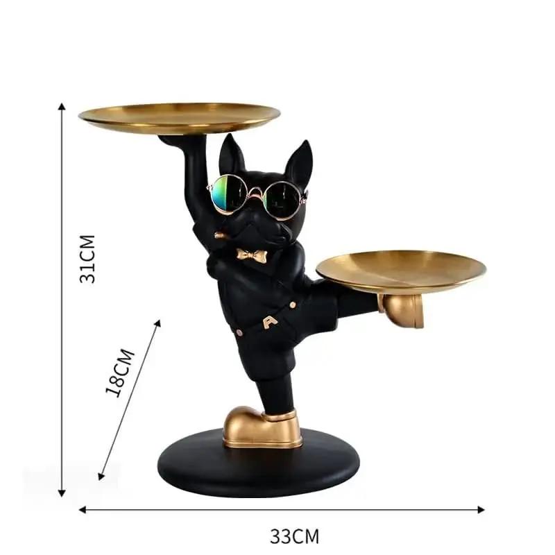 Französische Bulldogge KungFu Butler-Skulptur mit doppeltem Tablett – Stil und Funktionalität – Mein Shop