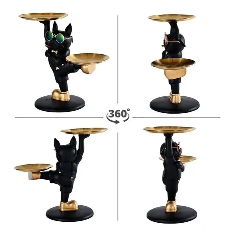 Französische Bulldogge KungFu Butler-Skulptur mit doppeltem Tablett – Stil und Funktionalität – Mein Shop