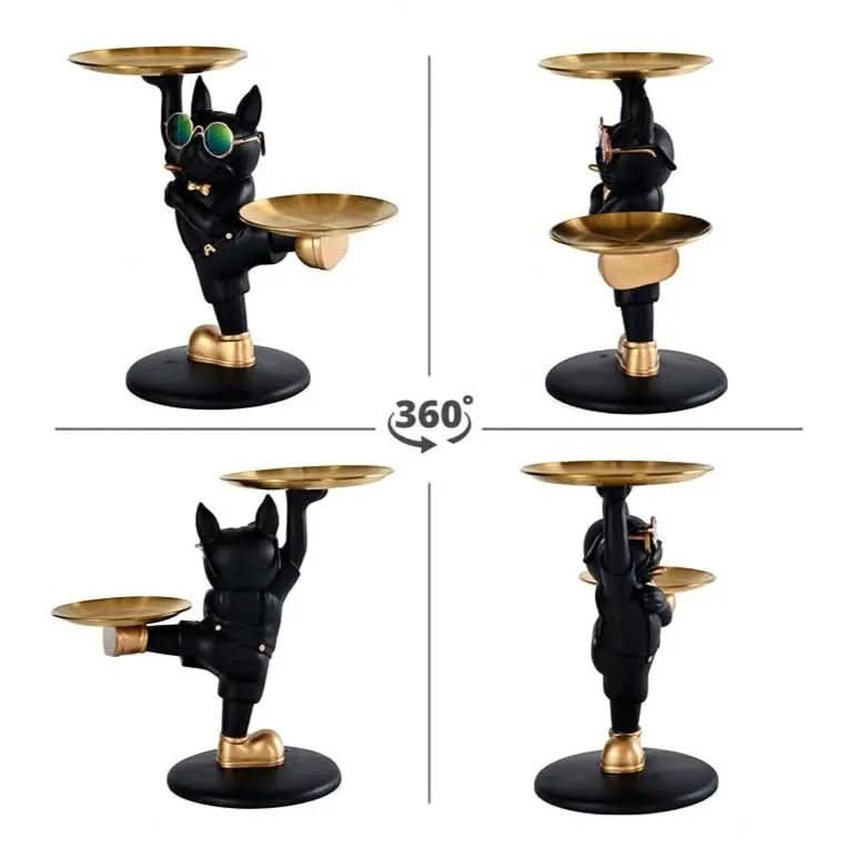 Escultura Bulldog Francês Mordomo KungFu com Bandeja Dupla - Estilo e Praticidade - Minha loja
