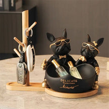 Estatueta Decorativa BullDog Francês Casal Edição Limitada - Suporte de Madeira Incluso - Minha loja