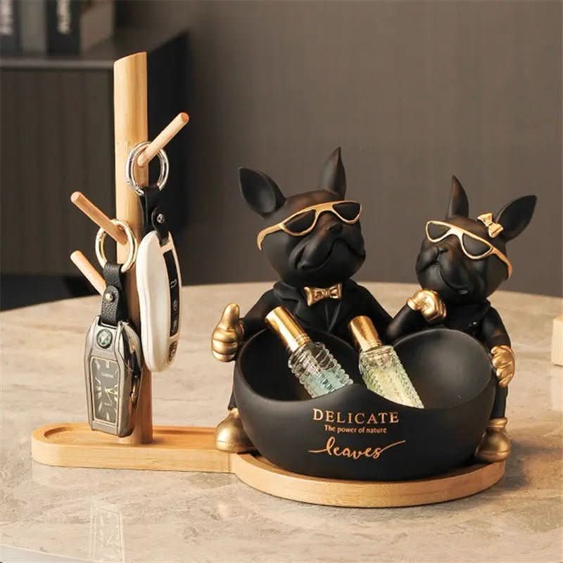 Estatueta Decorativa BullDog Francês Casal Edição Limitada - Suporte de Madeira Incluso - Minha loja