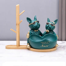 Estatueta Decorativa BullDog Francês Casal Edição Limitada - Suporte de Madeira Incluso - Minha loja