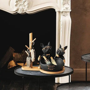 Estatueta Decorativa BullDog Francês Casal Edição Limitada - Suporte de Madeira Incluso - Minha loja