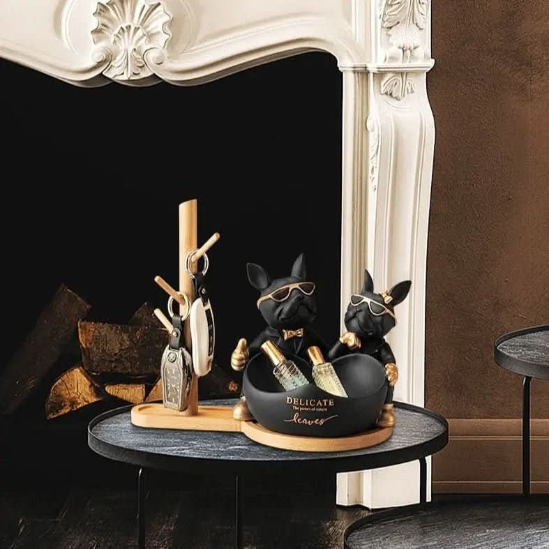 Estatueta Decorativa BullDog Francês Casal Edição Limitada - Suporte de Madeira Incluso - Minha loja