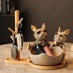 Estatueta Decorativa BullDog Francês Casal Edição Limitada - Suporte de Madeira Incluso - Minha loja