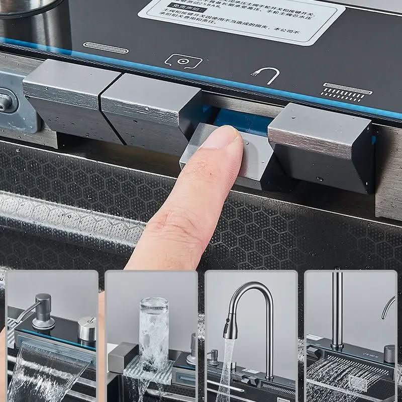 Gourmet-Wasserfall-Küchenwaschbecken-Set aus Edelstahl mit flexiblem Wasserhahn – Mein Shop