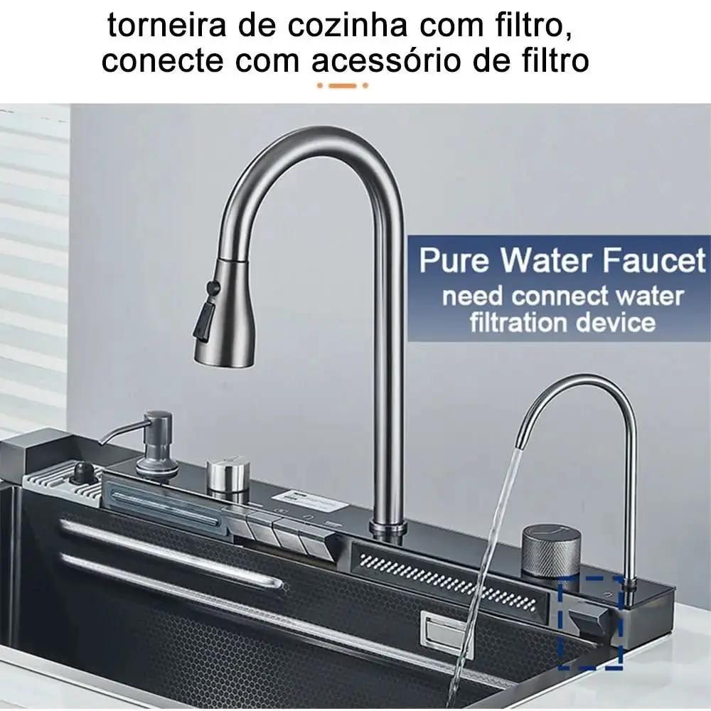 Gourmet-Wasserfall-Küchenwaschbecken-Set aus Edelstahl mit flexiblem Wasserhahn – Mein Shop