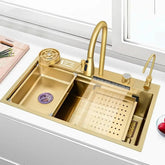 Cuba Pia Dourada Cozinha Gourmet Quadrada 75x45cm Aço Inoxidável 304 Com Acessórios Completos - Minha loja