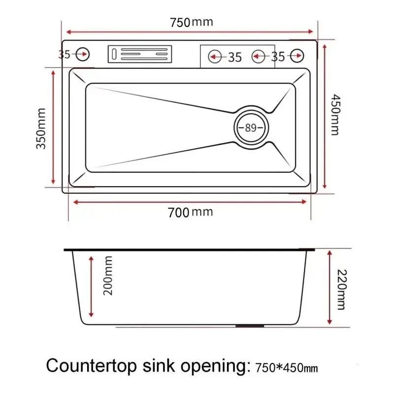 Cuba Pia Dourada Cozinha Gourmet Quadrada 75x45cm Aço Inoxidável 304 Com Acessórios Completos - Minha loja