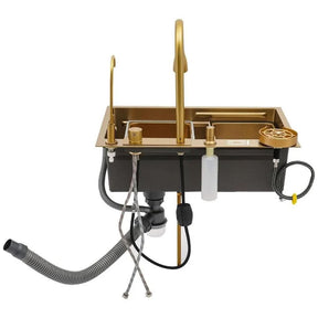 Cuba Pia Dourada Cozinha Gourmet Quadrada 75x45cm Aço Inoxidável 304 Com Acessórios Completos - Minha loja