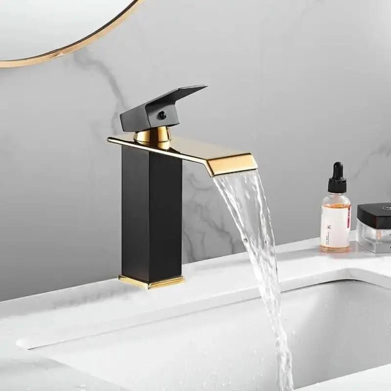 Einhebel-Badezimmerarmatur Schwarzgold Cascade Low Spout Square - Mein Shop
