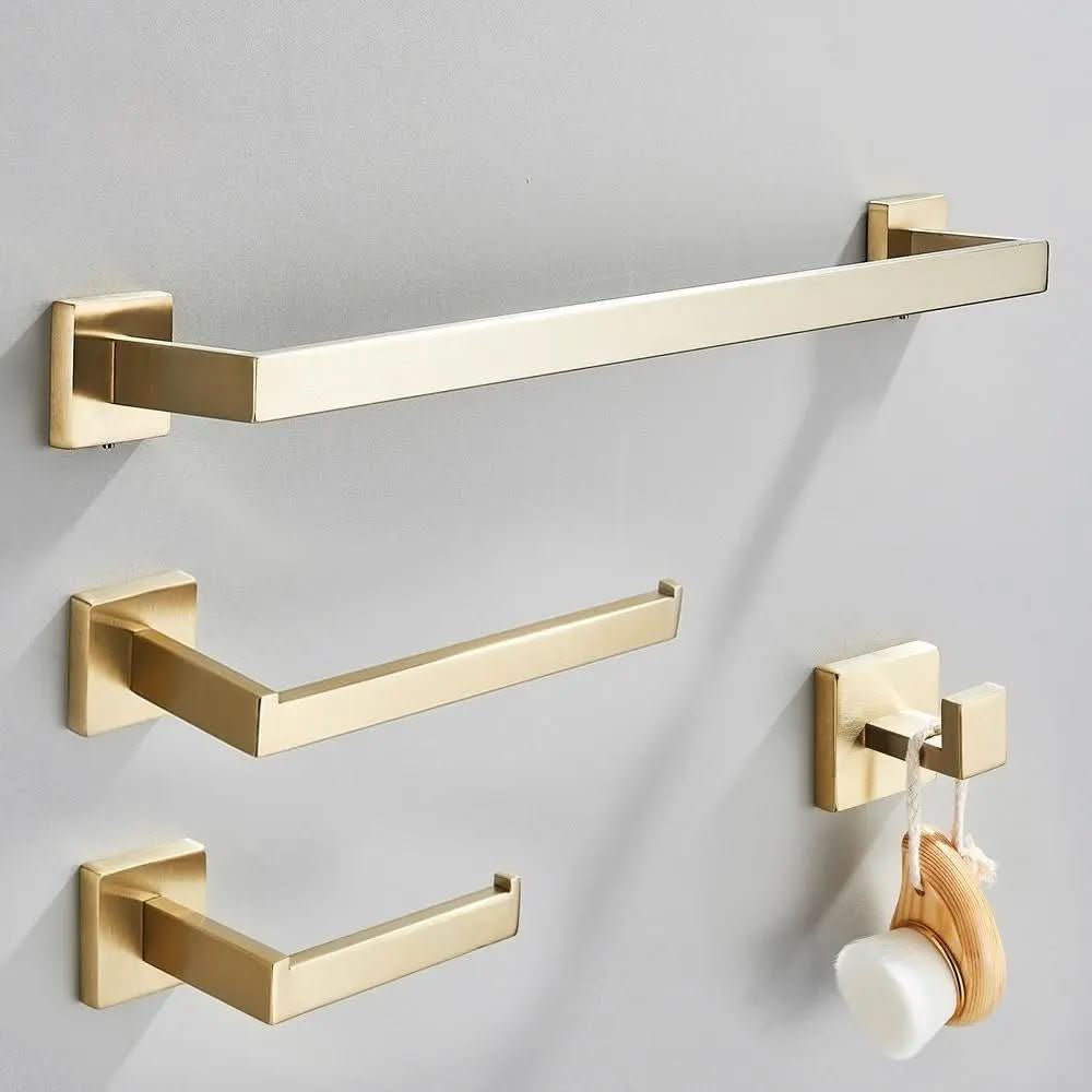 Kit Acessórios Para Banheiro Completo 4 Peças Inox 40/60cm Dourado Escovado - Minha loja