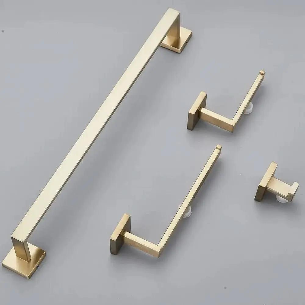 Komplettes Badezimmerzubehör-Set, 4-teilig, Edelstahl, 40/60 cm, gebürstetes Gold – Mein Shop